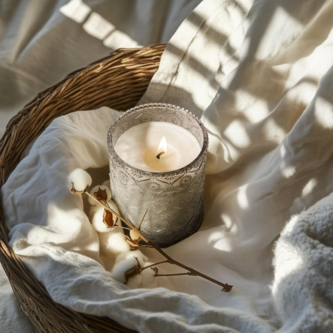 LA JOLIE MUSE Linen Cotton Oasis closeup wax detail highlights vegan soy formula