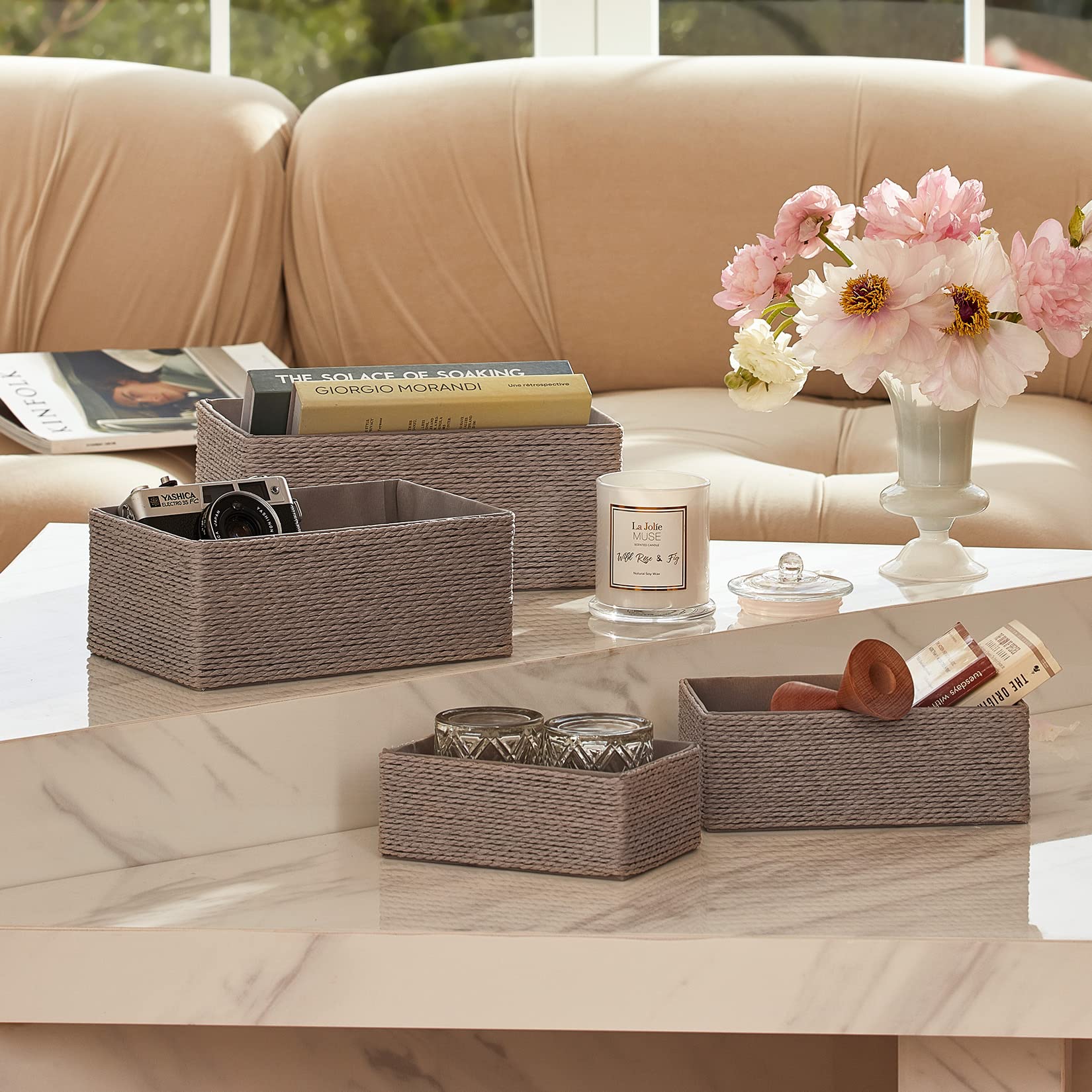 LA JOLIE MUSE paper rope bin close-up shows durable recycled material.