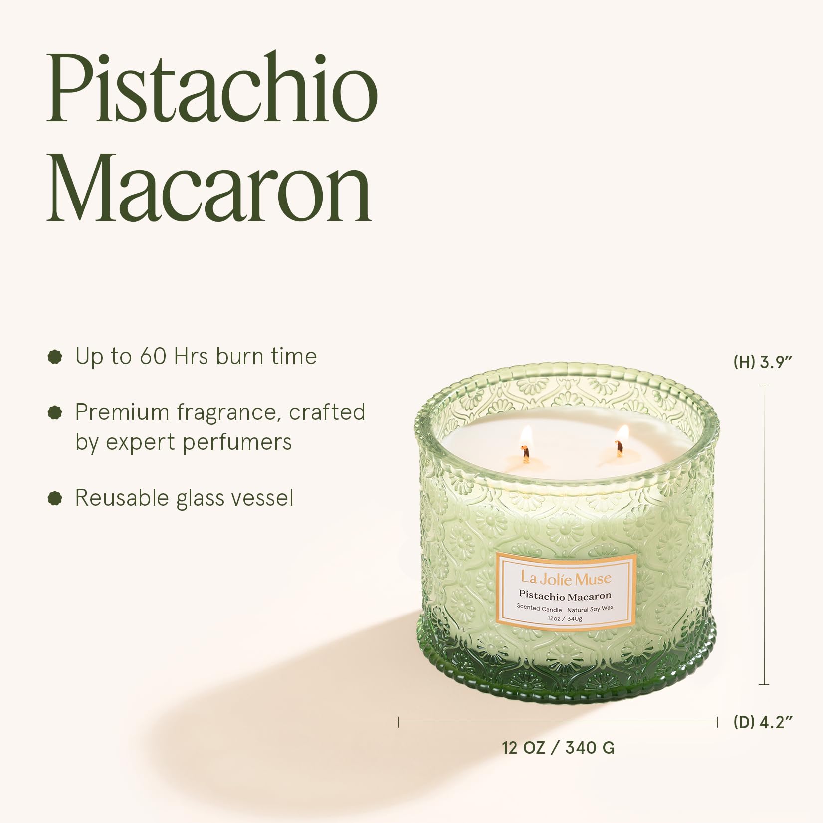 LA JOLIE MUSE Pistachio Macaron Candle gift-ready packaging ideal