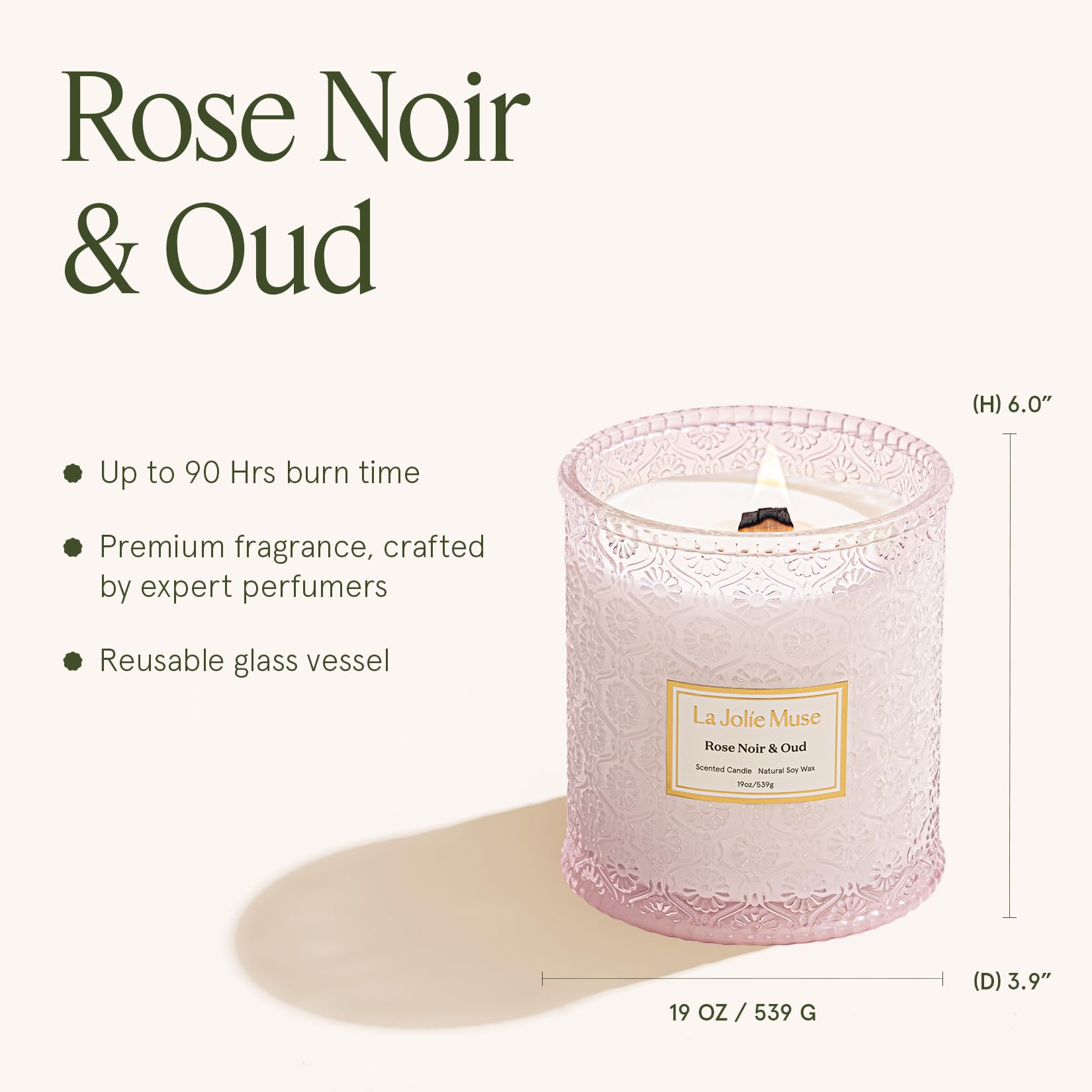 LA JOLIE MUSE Rose Noir & Oud candle gift box ready packaging for gifting.