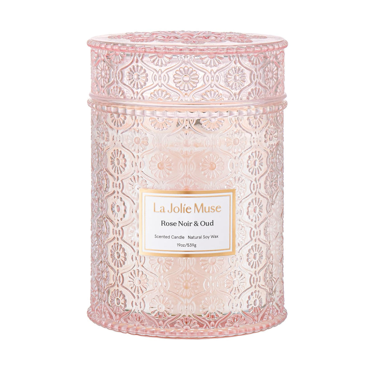 LA JOLIE MUSE Rose Noir & Oud candle jar front view for elegant décor.