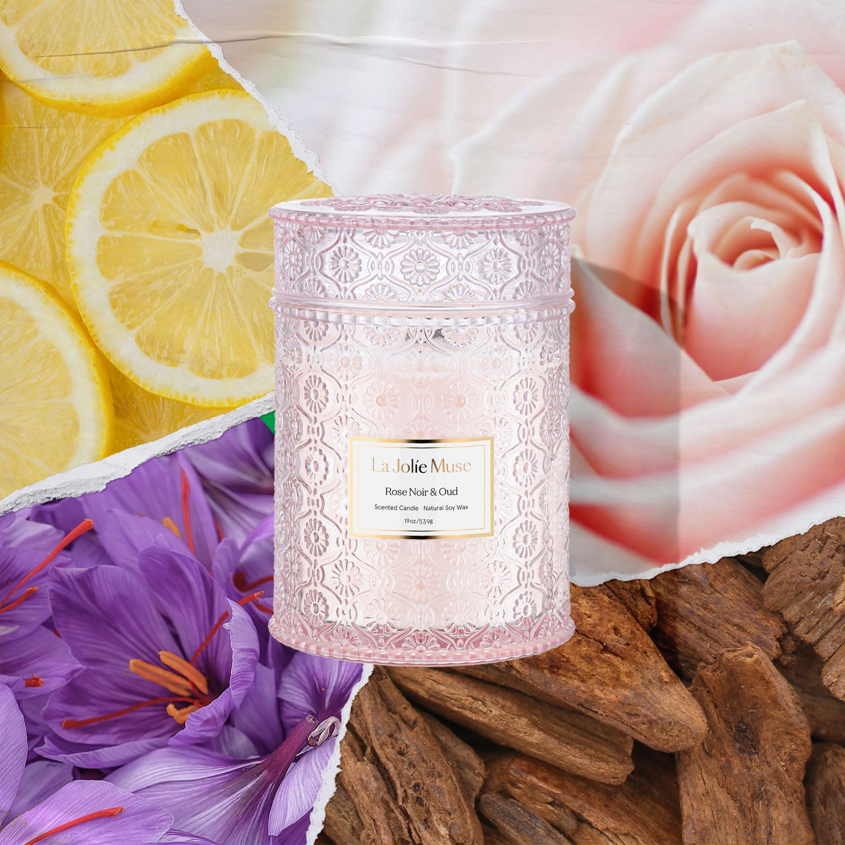 LA JOLIE MUSE Rose Noir & Oud candle wax close-up highlighting vegan soy wax.
