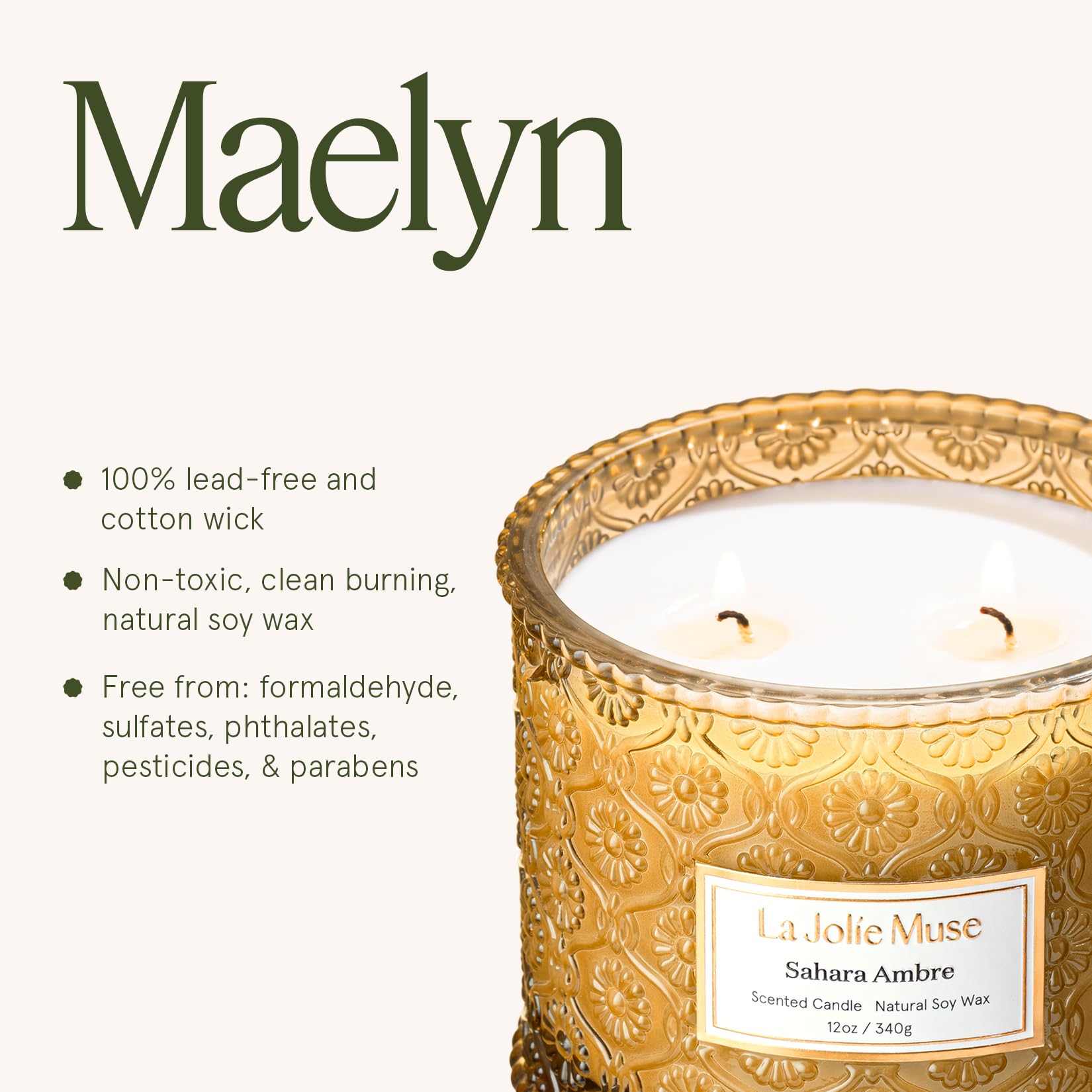 LA JOLIE MUSE Sahara Amber Candle room ambiance enhancing warmth.