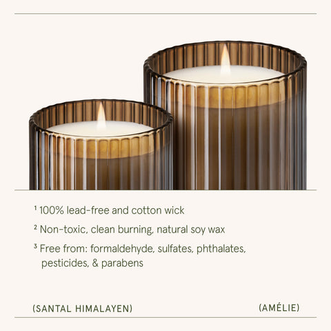 LA JOLIE MUSE Santal Himalayen candle jar detail highlighting branding.
