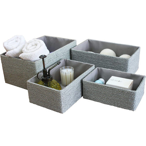 LA JOLIE MUSE storage baskets set 4 stackable gray for organized shelves.