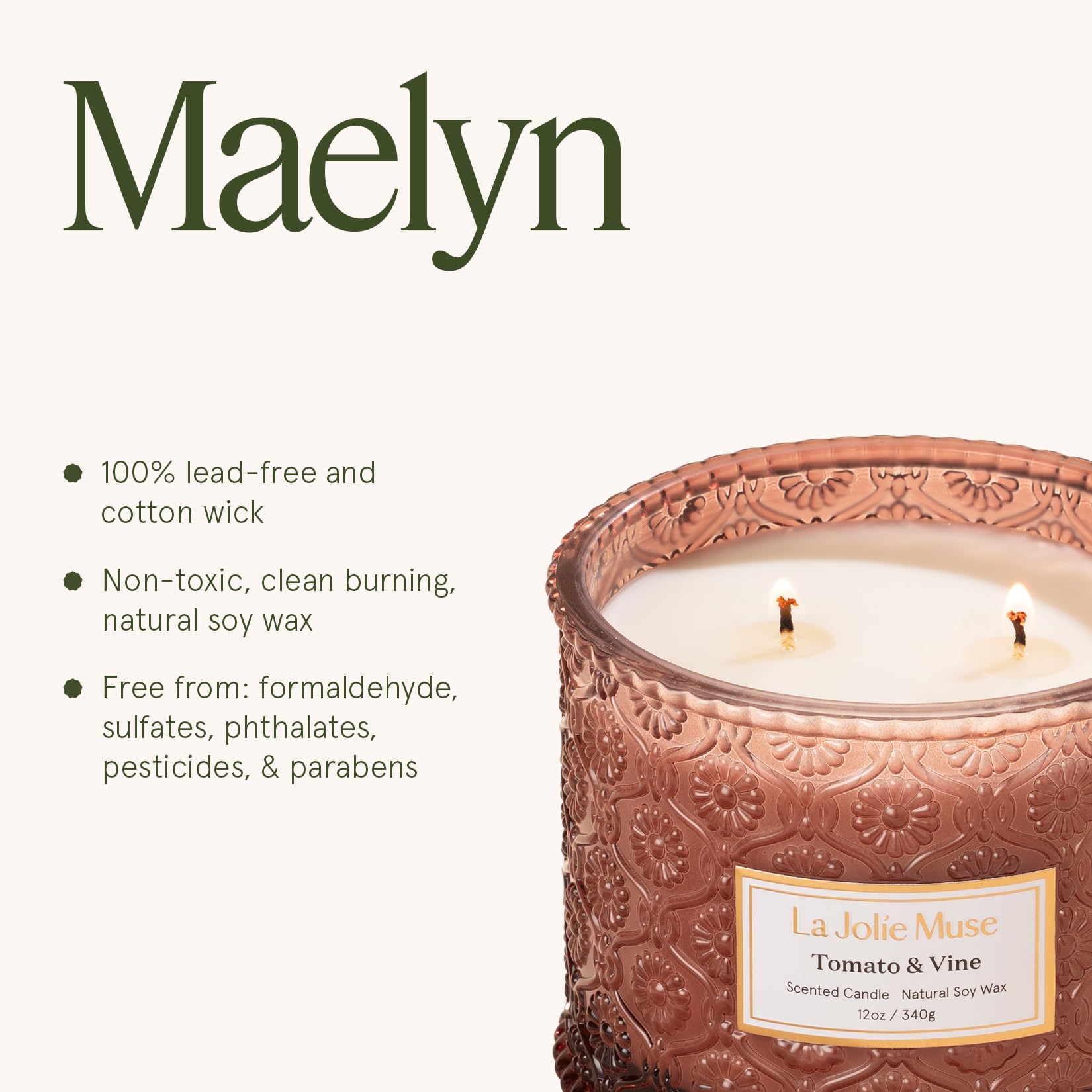 La Jolie Muse sunlit garden lifestyle shot suggests cozy gatherings and ambience.