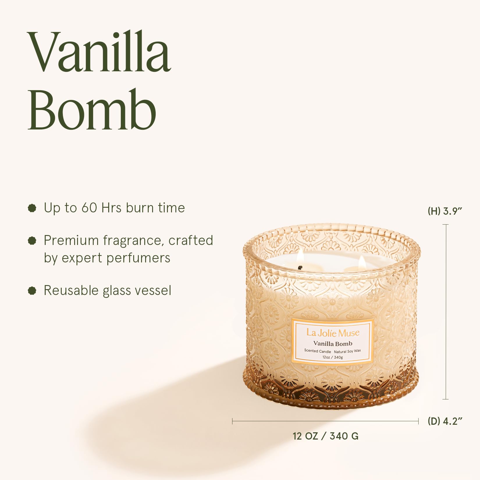 LA JOLIE MUSE Vanilla Bomb Candle glass vessel highlights reusable jar
