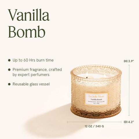 LA JOLIE MUSE Vanilla Bomb Candle glass vessel highlights reusable jar