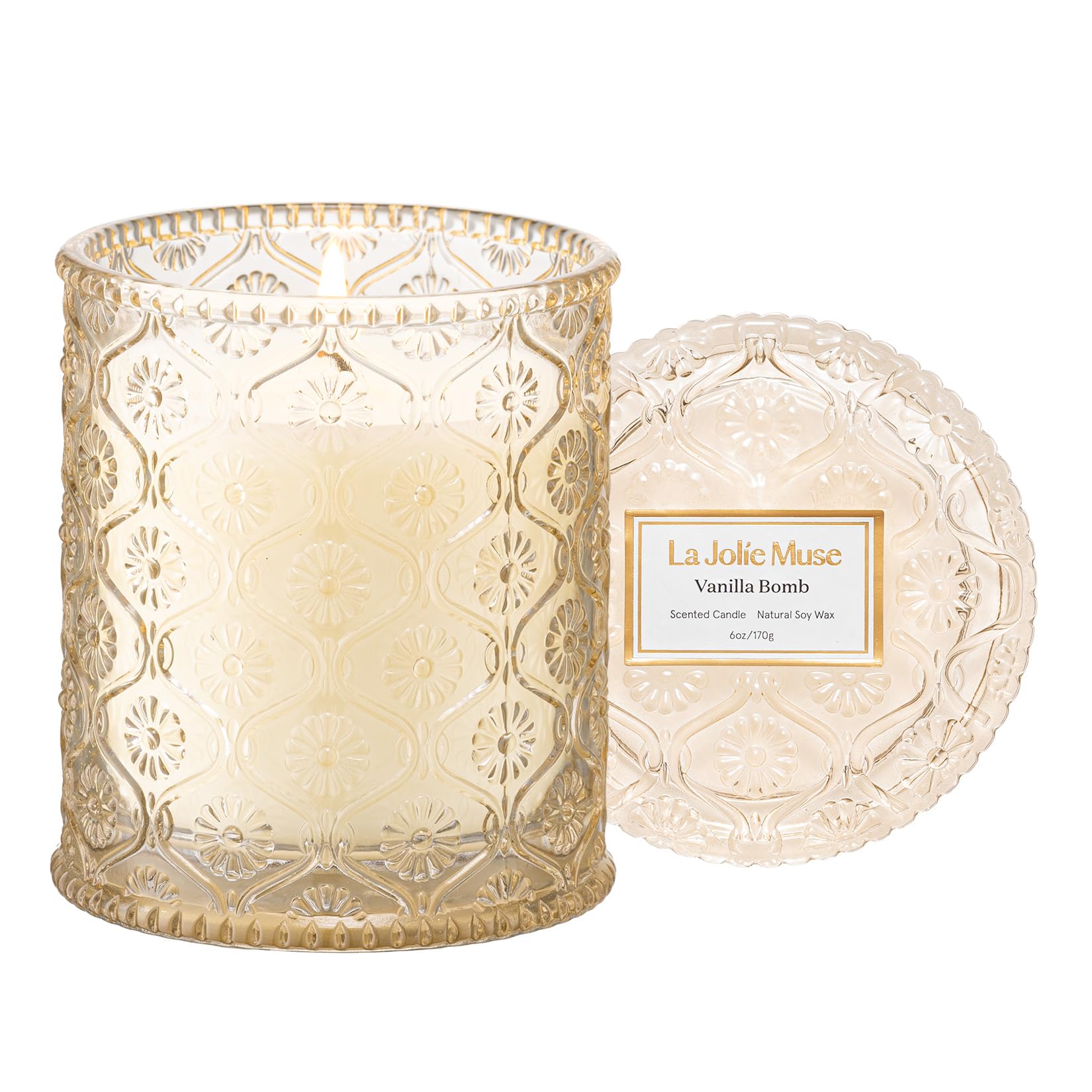 LA JOLIE MUSE Vanilla Bomb Candle jar with clean burn and elegant design