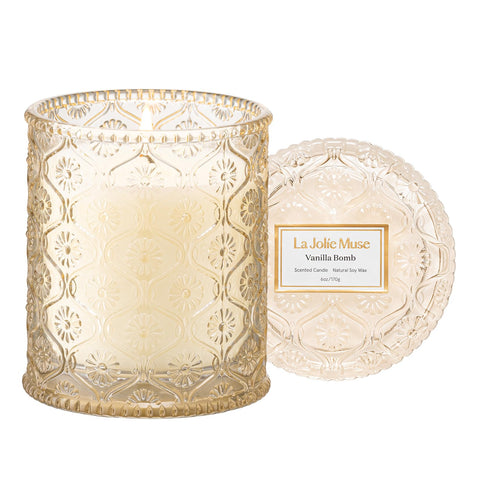 LA JOLIE MUSE Vanilla Bomb Candle jar with clean burn and elegant design