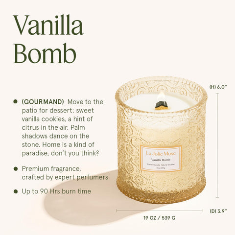 LA JOLIE MUSE Vanilla Bomb Candle packaging highlights gift-ready presentation