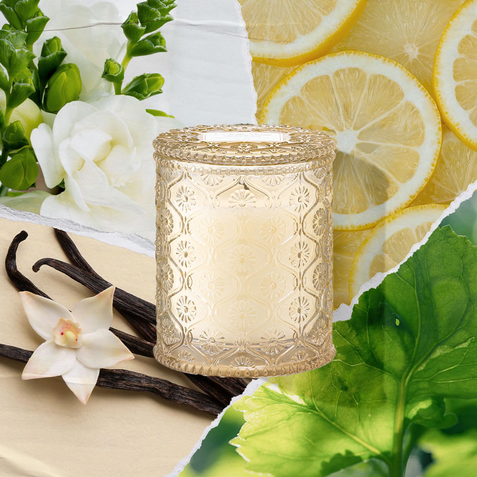 LA JOLIE MUSE Vanilla Bomb embossed-daisy detail enhances decor while exuding warm fragrance