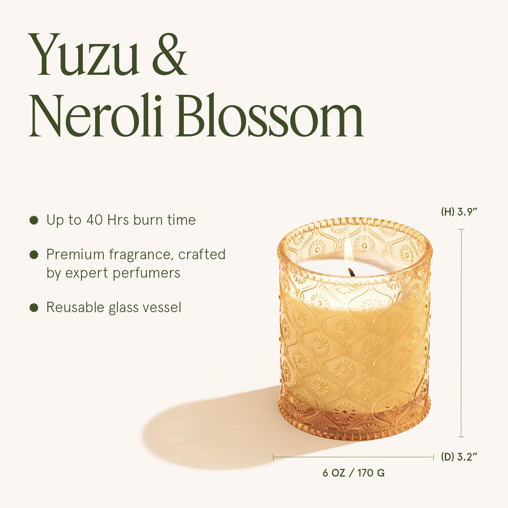LA JOLIE MUSE Yuzu & Neroli Blossom Candle 6 oz offers up to 40 hours of burn.