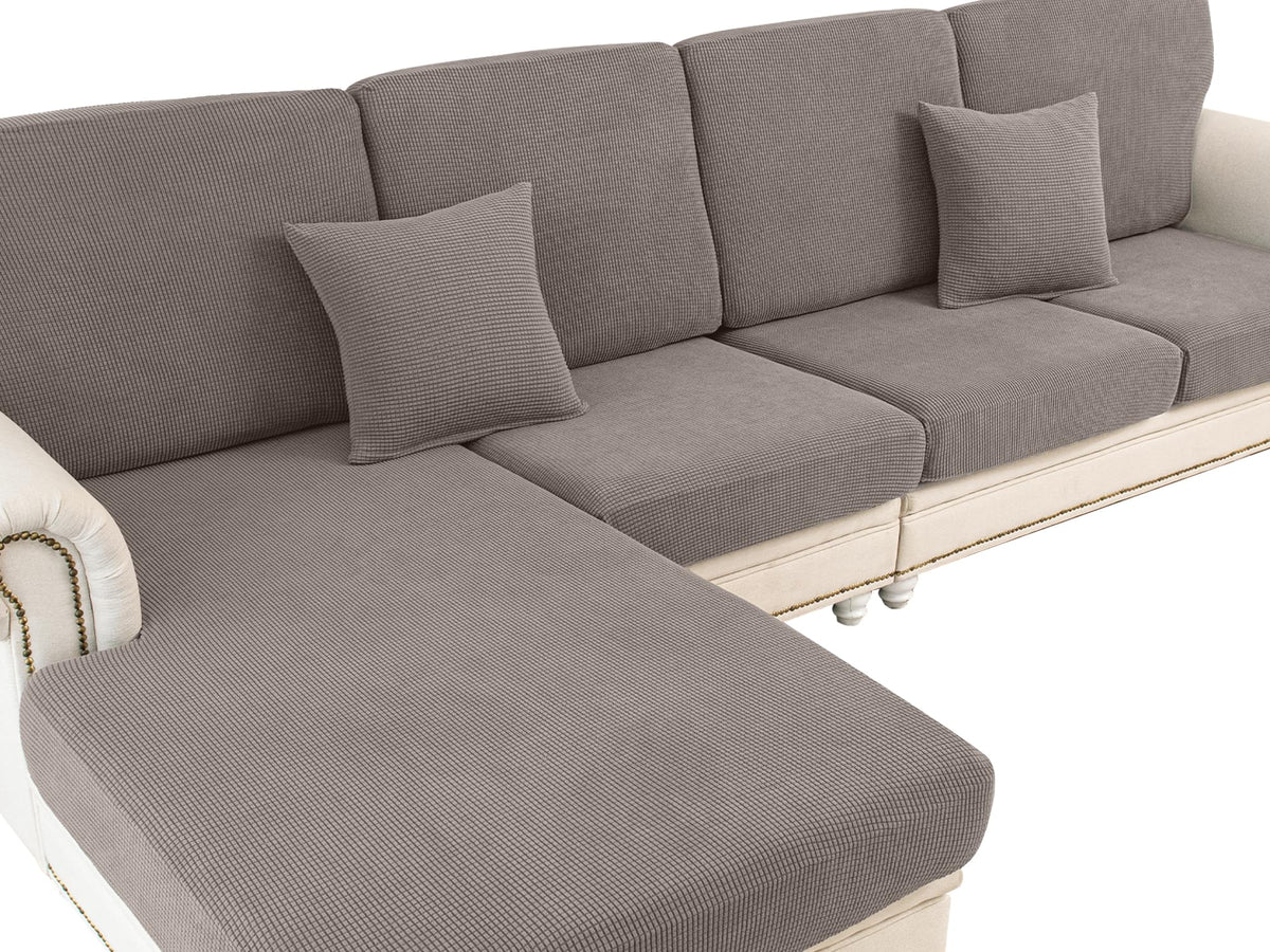 LA MEACK couch cushion cover for L-shaped sofa with stretch fit and quick assembly.