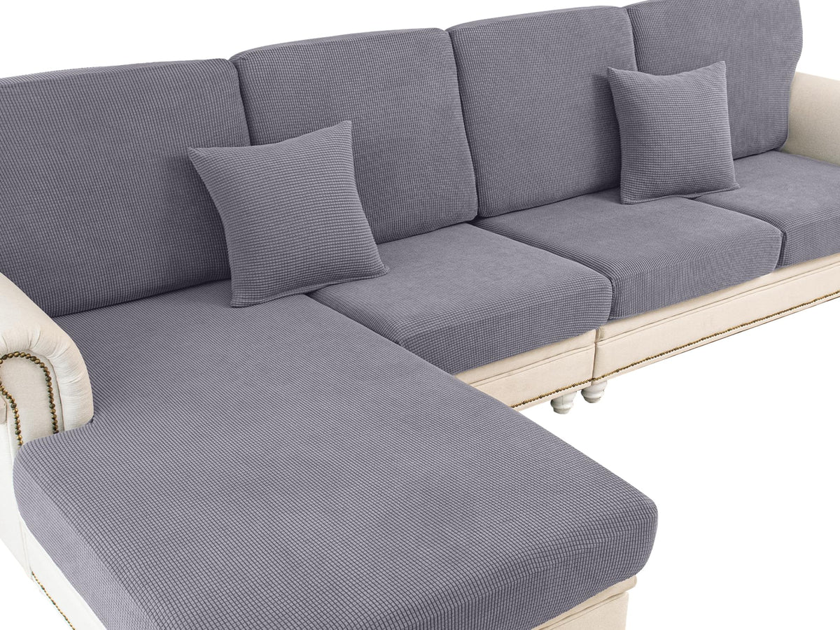 LA MEACK couch cushion covers on a sectional sofa show easy installation and snug fit.