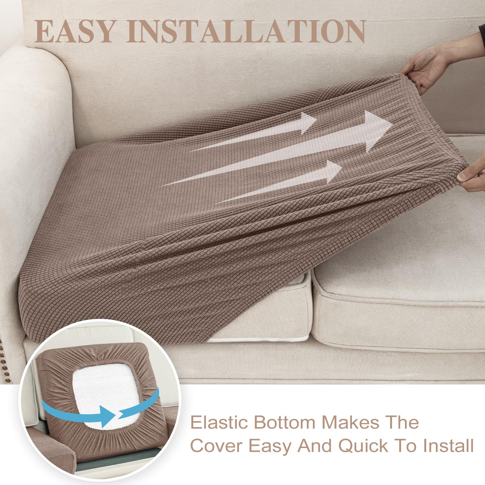 LA MEACK khaki cushion cover is machine washable for simple care