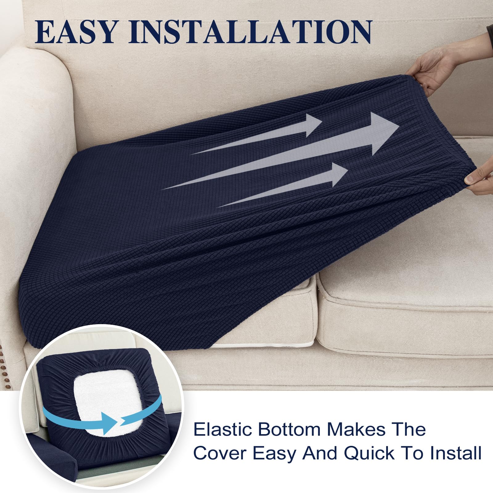 LA MEACK navy easy-install cushion cover with elastic edge for quick changes