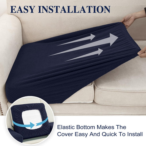 LA MEACK navy easy-install cushion cover with elastic edge for quick changes