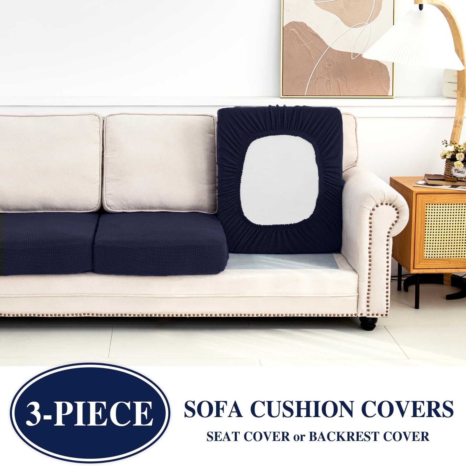 LA MEACK navy stretch fabric cushion cover for universal sofa compatibility