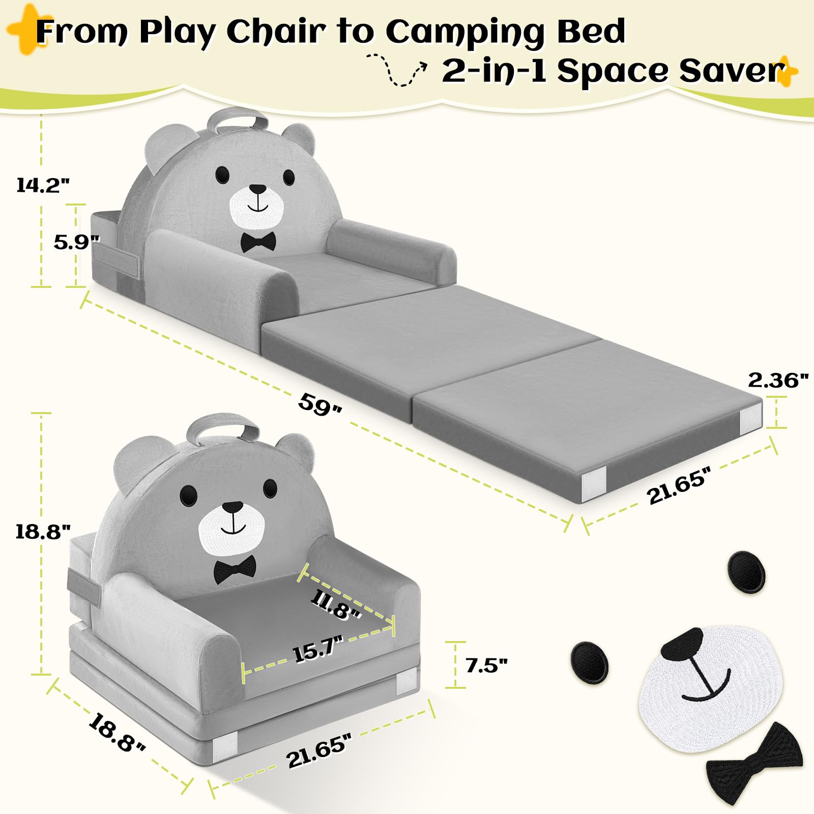 Laapee foldable bed mode converts chair to travel bed for sleepovers