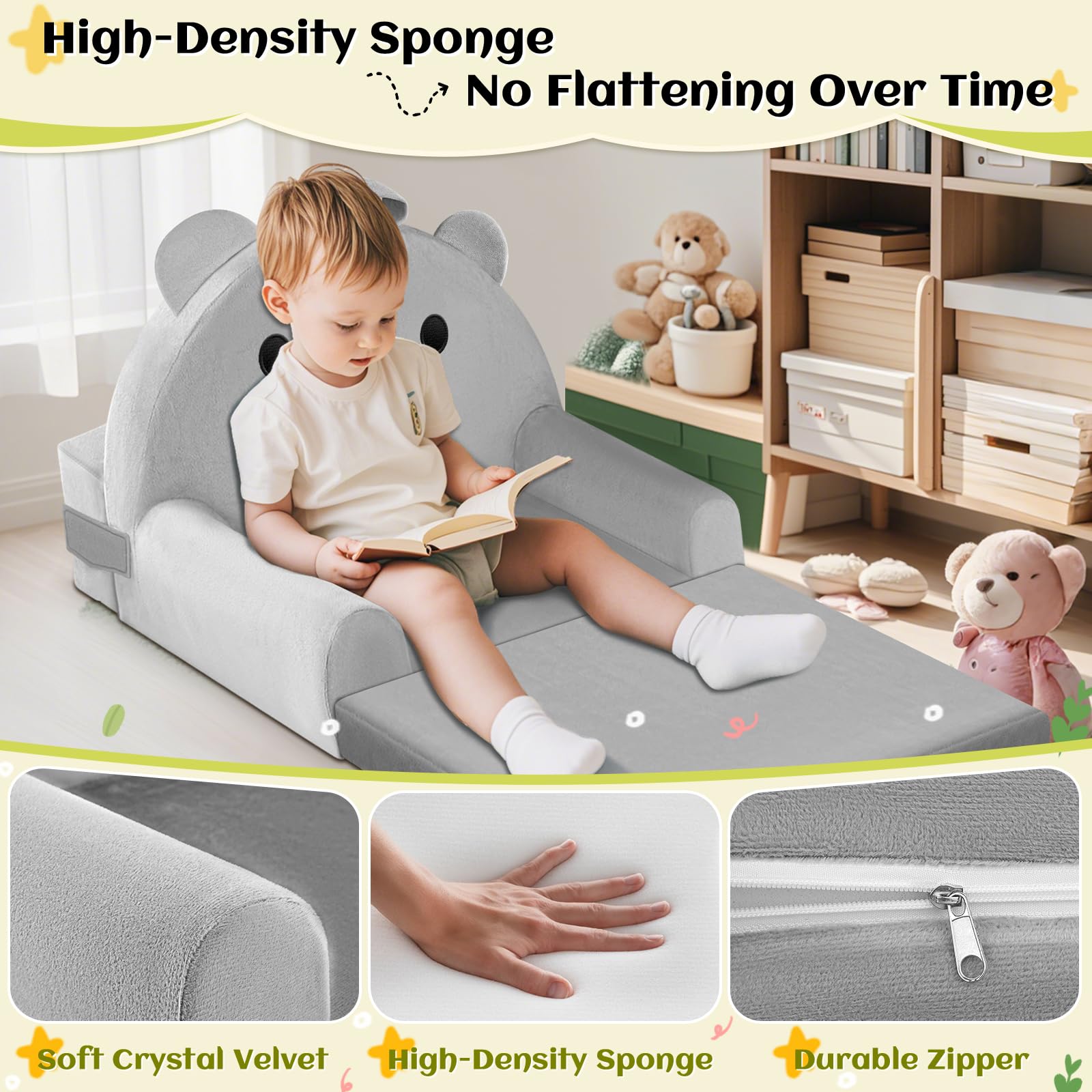 Laapee foldable design converts to a travel bed for sleepovers.