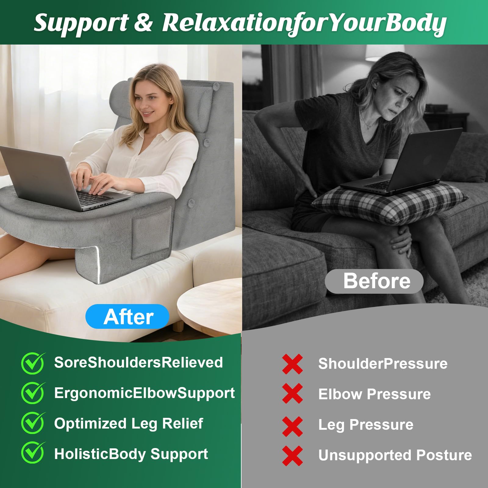 Laapee Reading Pillow Set side pockets keep essentials within reach.