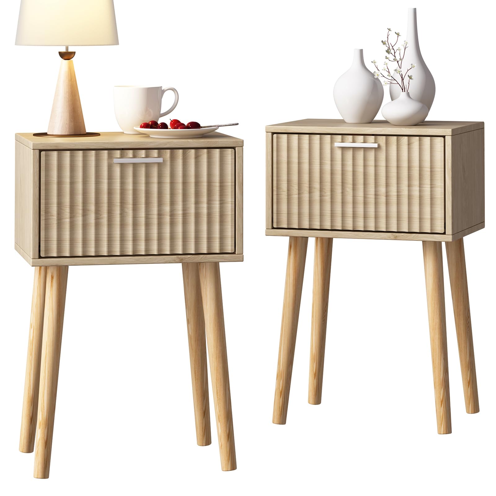 LAATOOREE nightstands 2pc natural finish beside bed for accessible storage