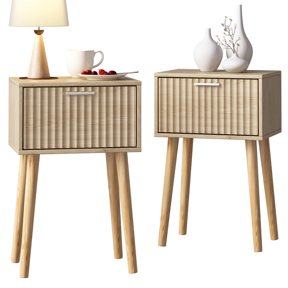 LAATOOREE nightstands 2pc natural finish beside bed for accessible storage