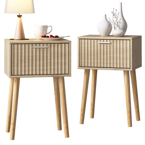LAATOOREE nightstands 2pc natural finish beside bed for accessible storage