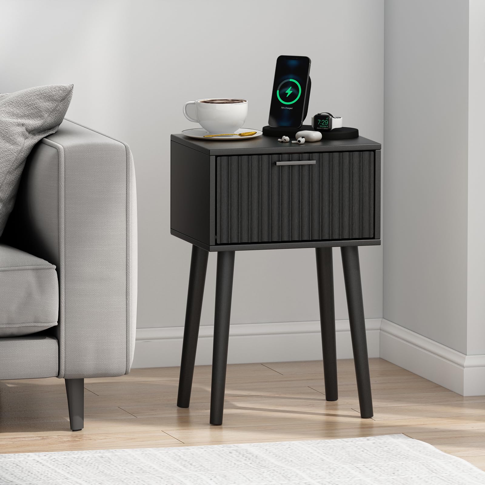 Laatooree nightstand feet with rubber pads protect floors.