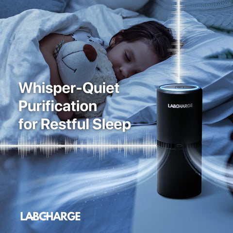 Lab Charge compact black design ideal for desks and nightstands.