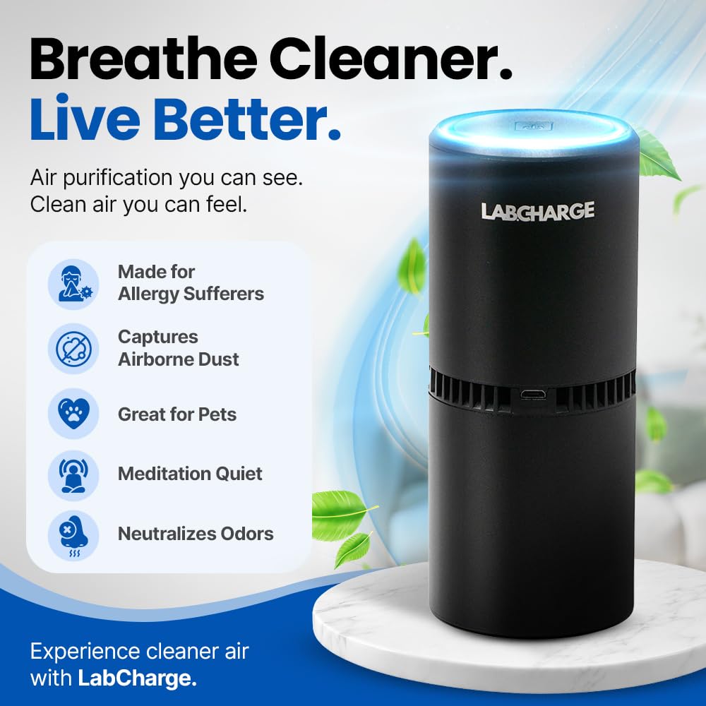 Lab Charge small ionic air purifier back view shows compact, discreet design.