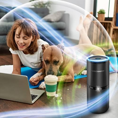 LabCharge purifier placed in bedroom or office for steady, filter-free freshness