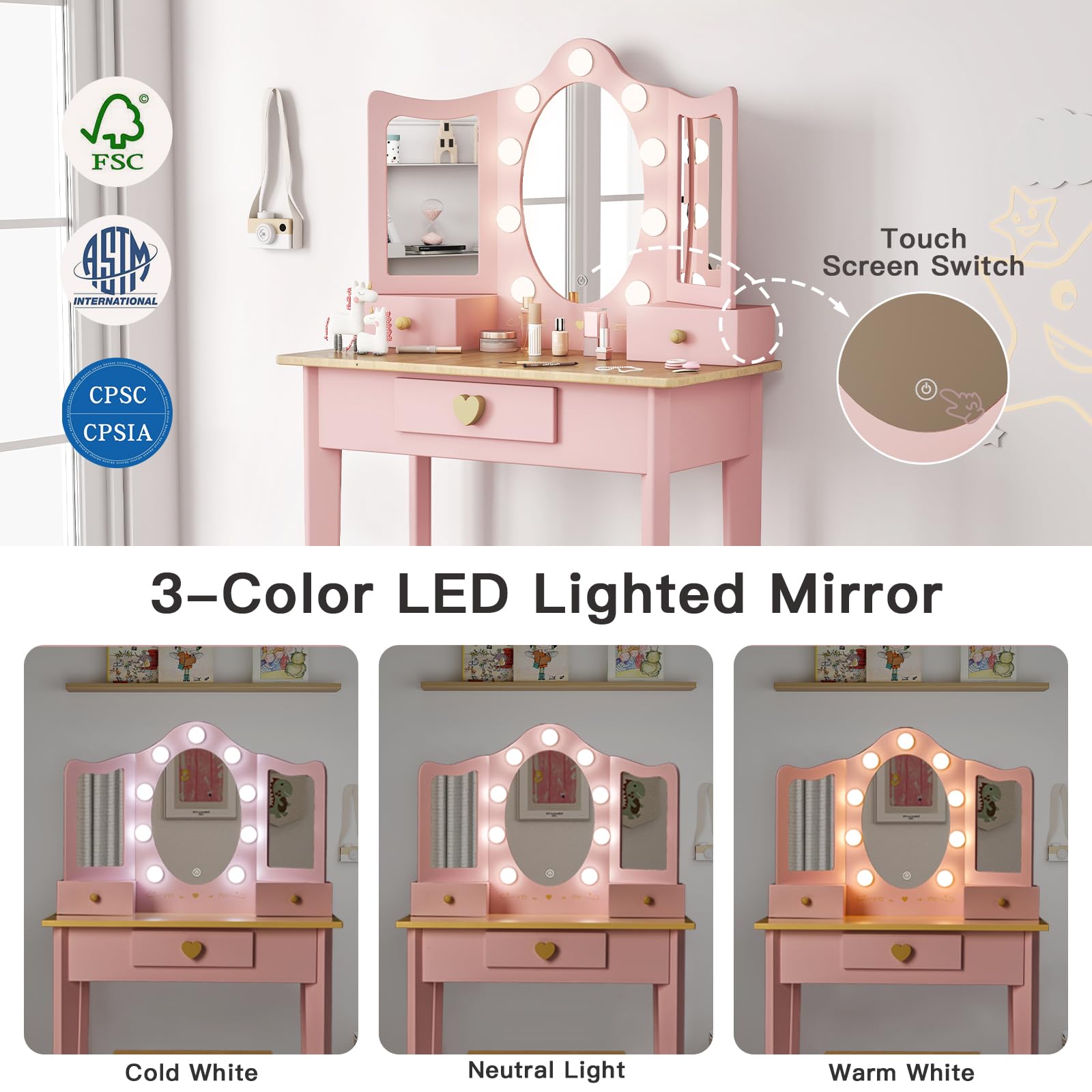 Labebe princess vanity set with jewelry storage for organized pretend play