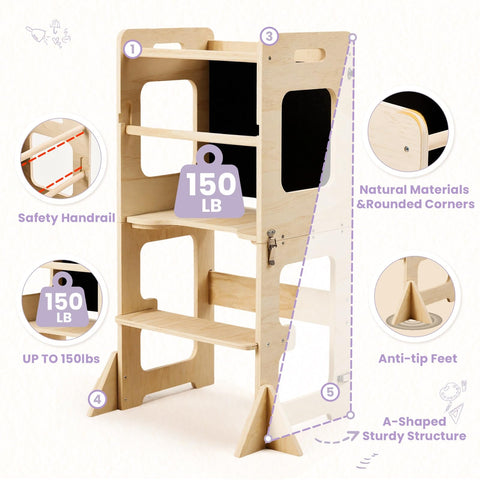Labebe tower with blackboard provides a creative surface for drawing