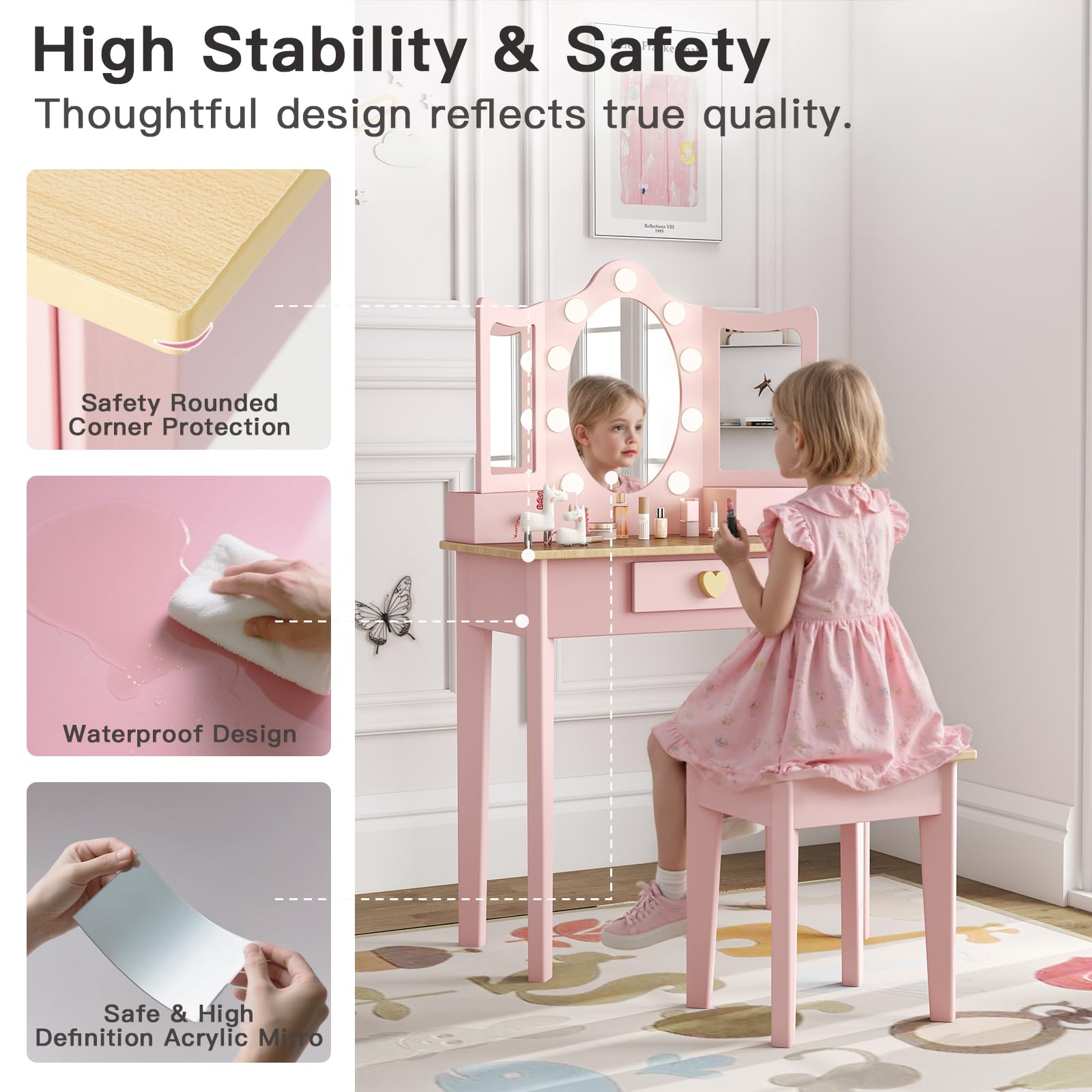 Labebe vanity drawer with love knob provides easy, roomy storage