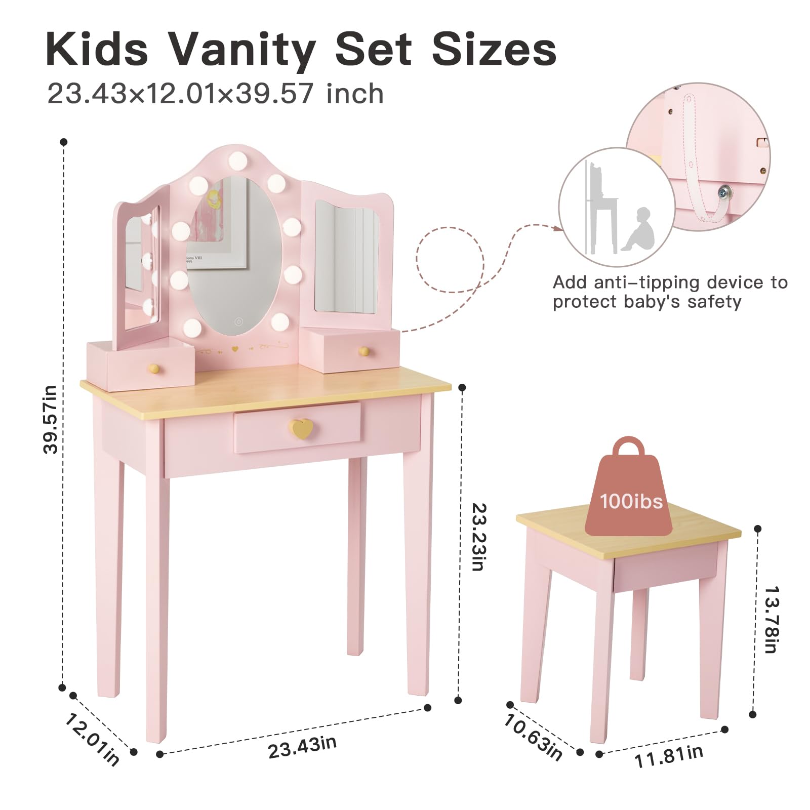 Labebe vanity with LED color options offers mood lighting for play