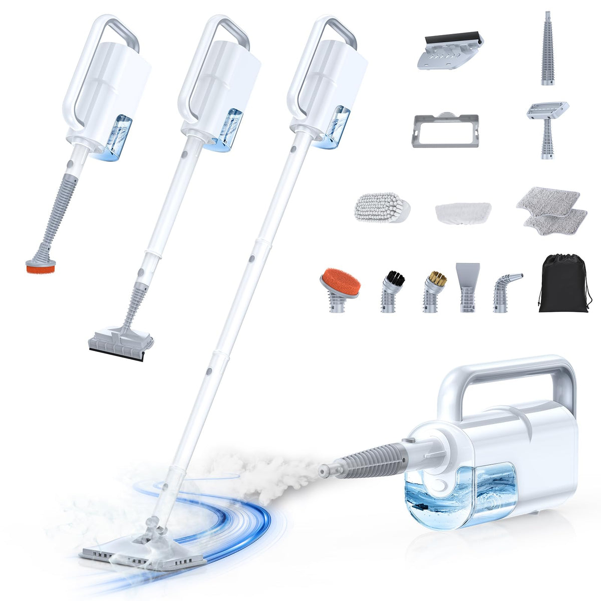LABIGO 10-in-1 steam mop shows compact white design for quick cleaning