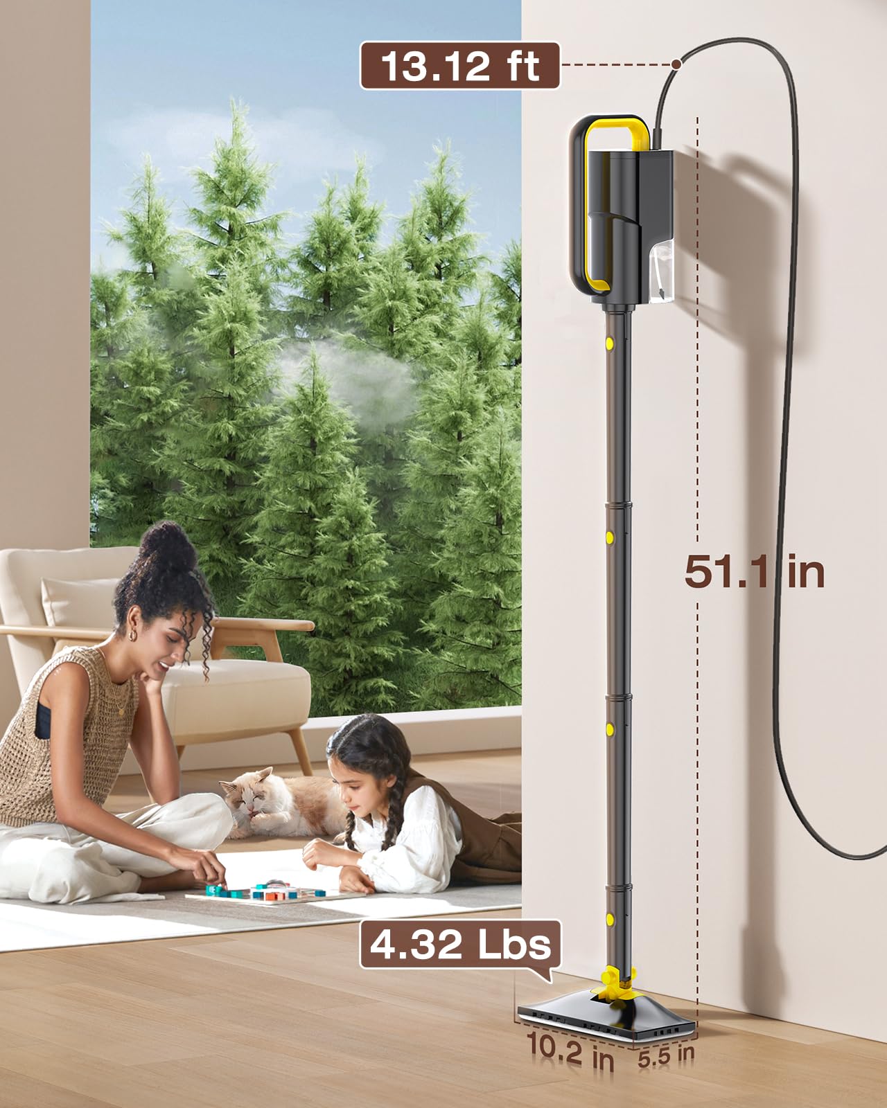 LABIGO detachable handheld steamer enables versatile, on-the-go cleaning.