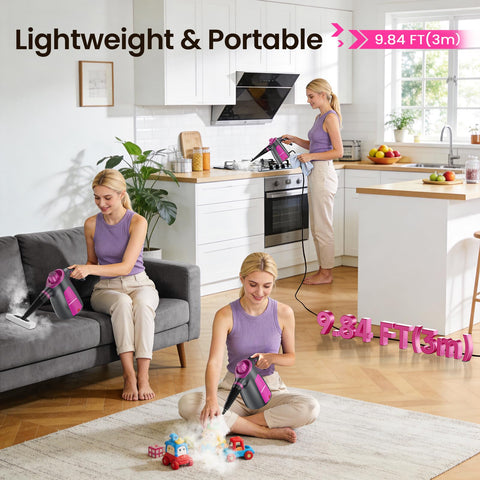 LABIGO steam cleaner on tile floor demonstrating floor cleaning.