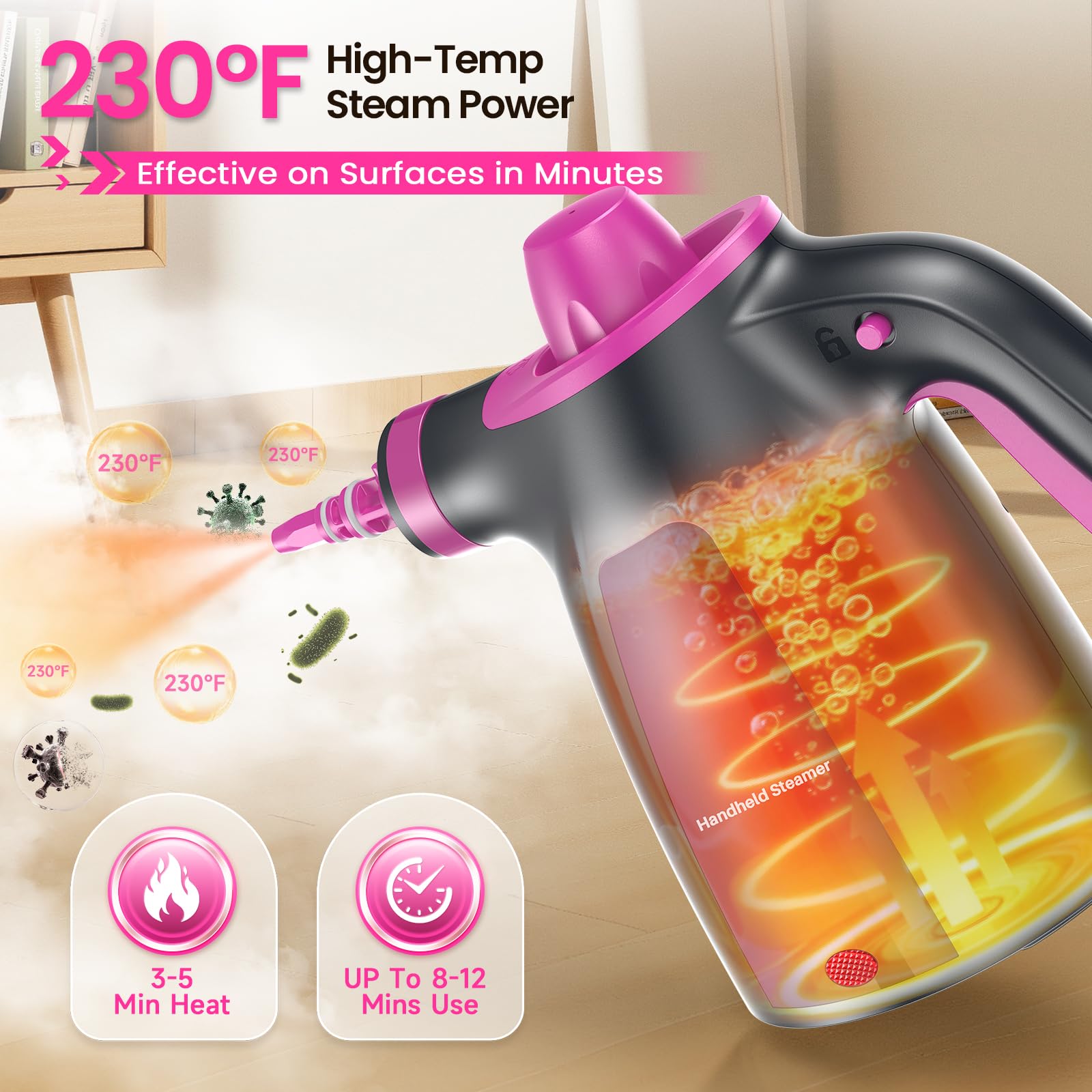 LABIGO steam cleaner releasing steam to tackle stubborn grime.