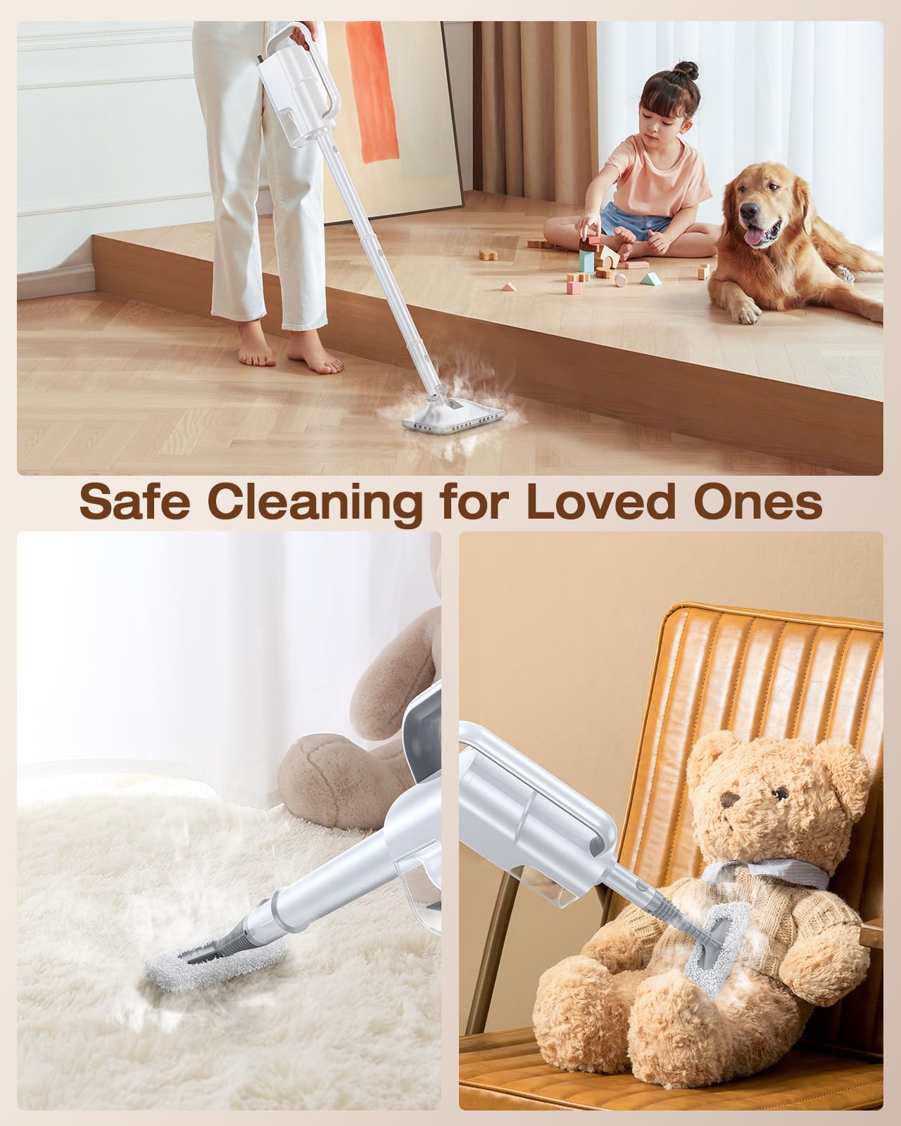 LABIGO steam mop with two-level control for delicate vs deep cleaning