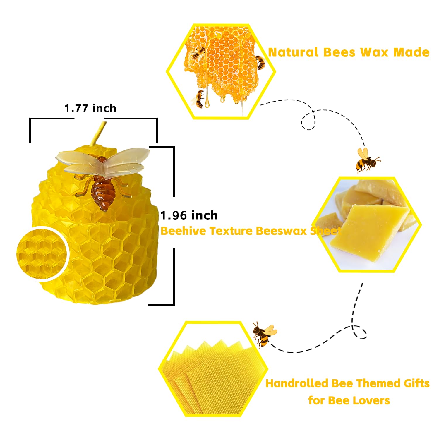 Lacaser 3D bee ornament on each candle enhances gift appeal.