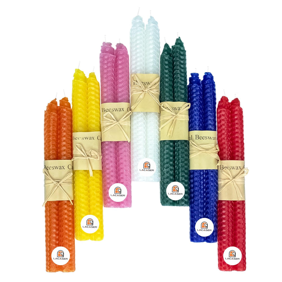 Lacaser rainbow beeswax taper candle for festive table decor and gift-ready presentation