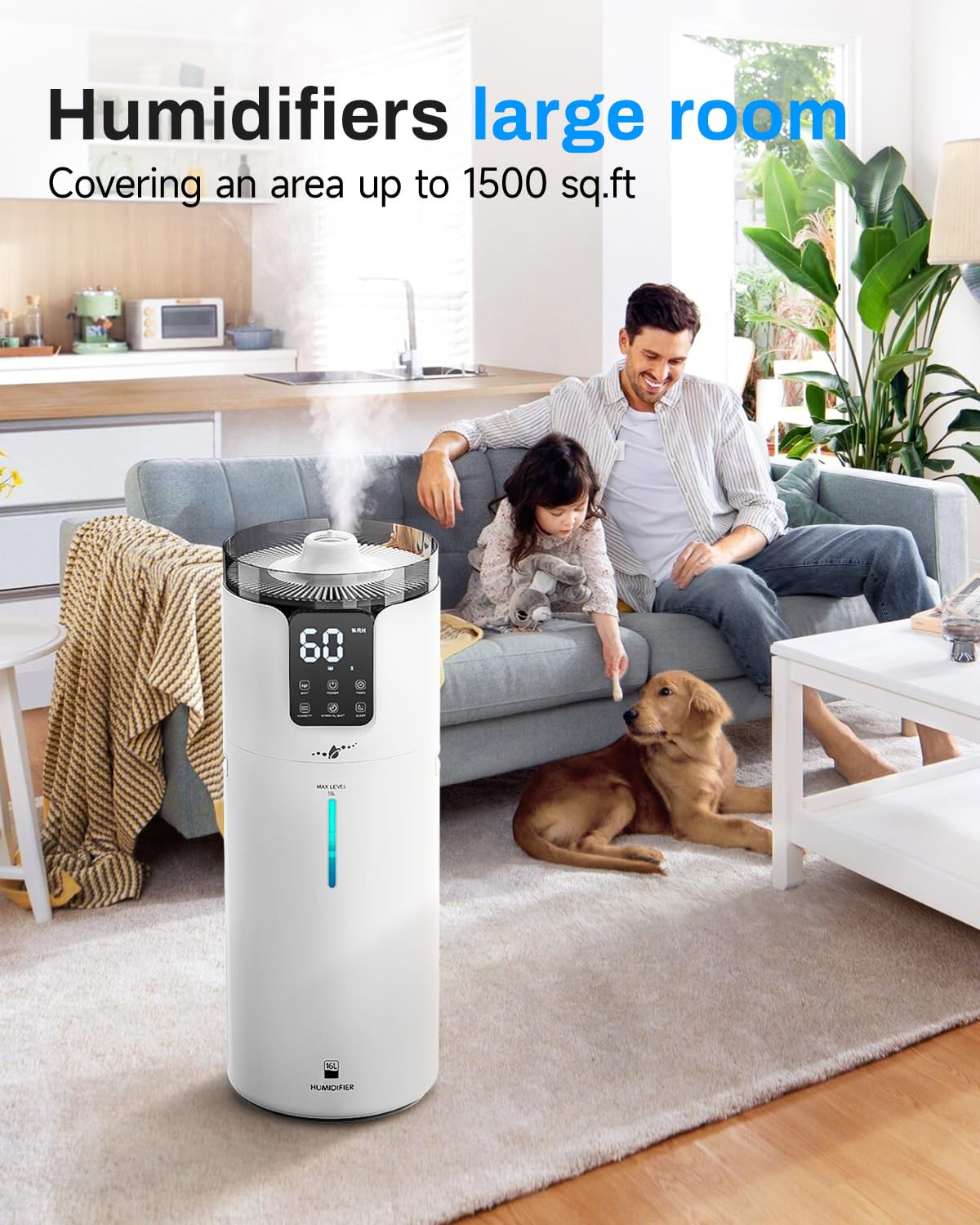 Lacidoll humidifier with 360° nozzles delivers precise mist in large rooms