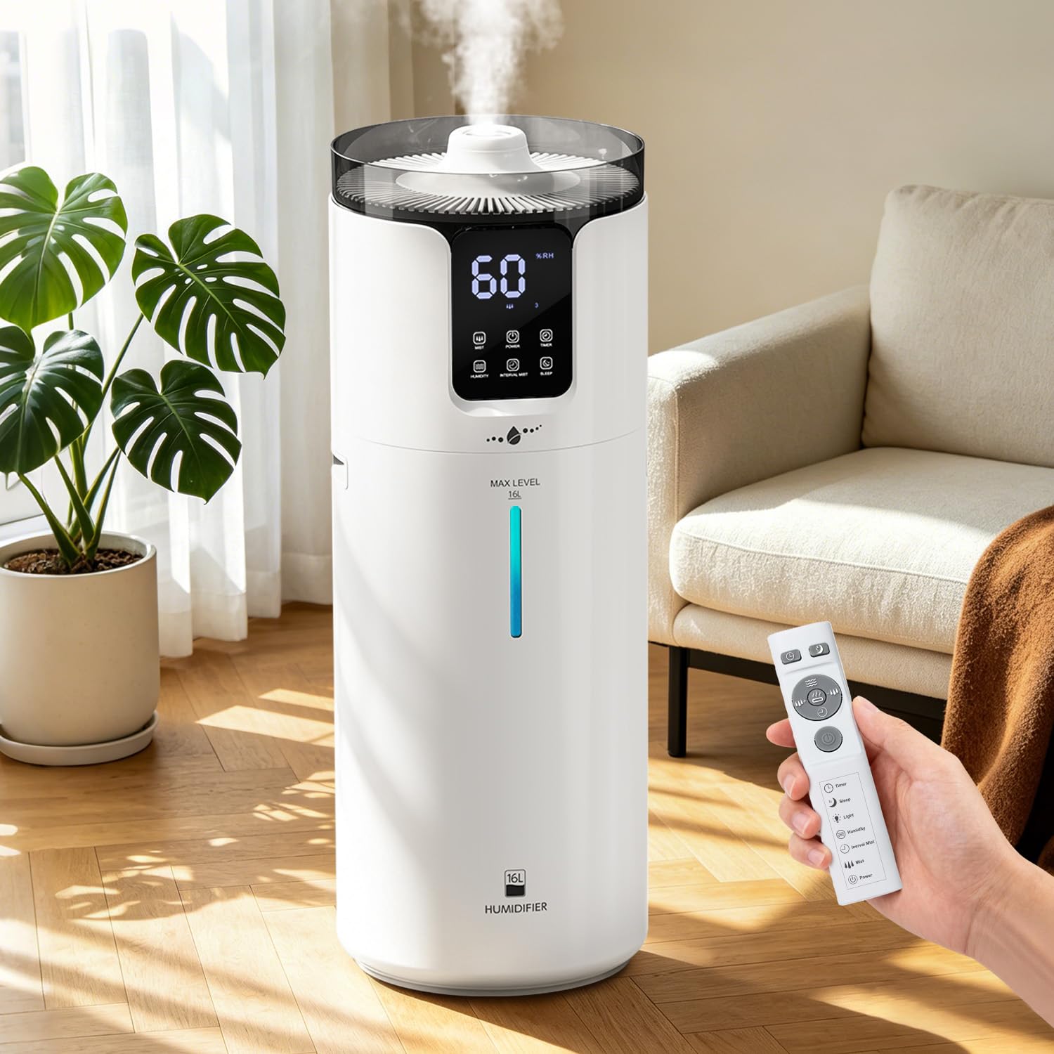 Lacidoll humidifier large-capacity 4.2 gallon tank for extended coverage up to 1500 sq ft