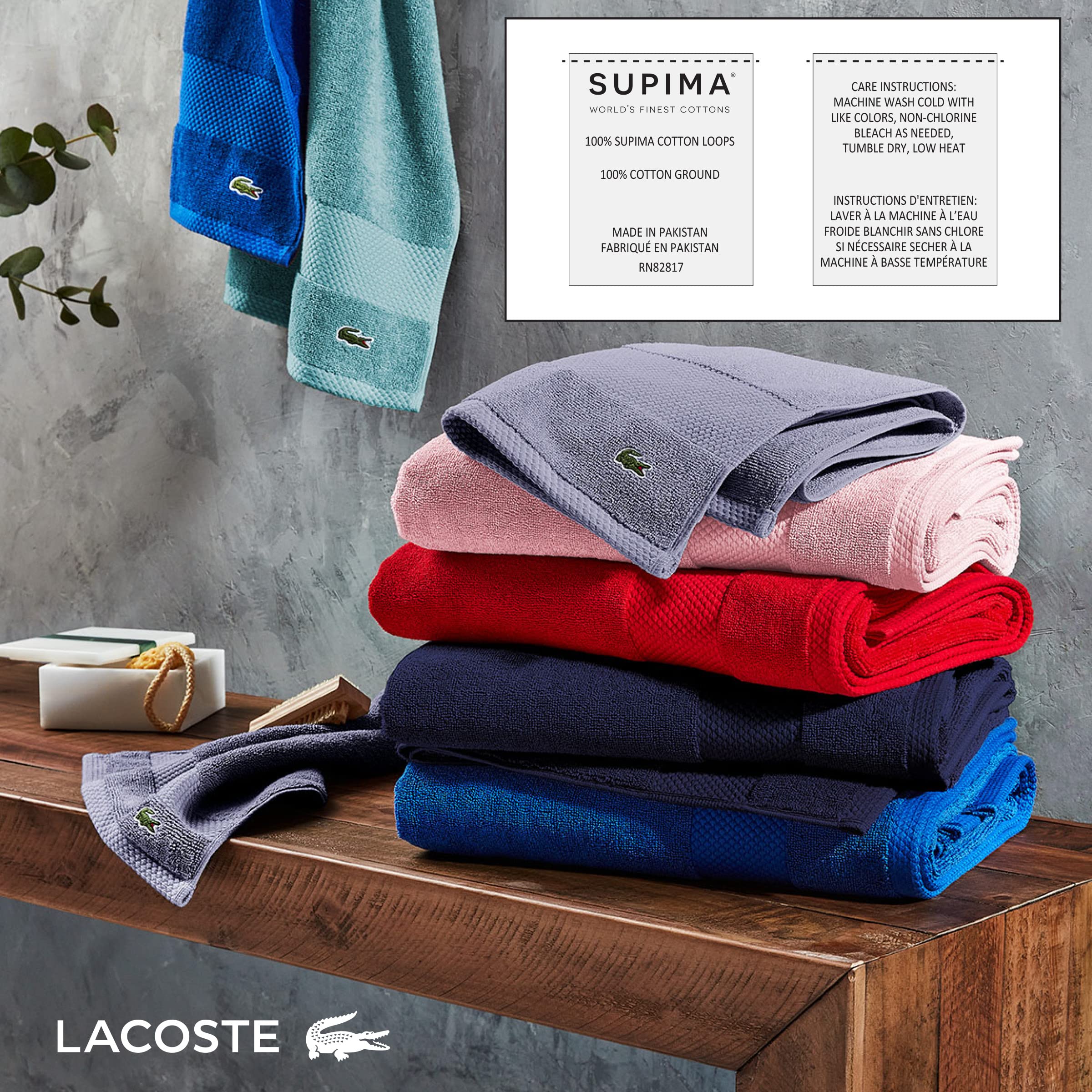 Lacoste Heritage bath sheet color swatches for stylish bathroom matching