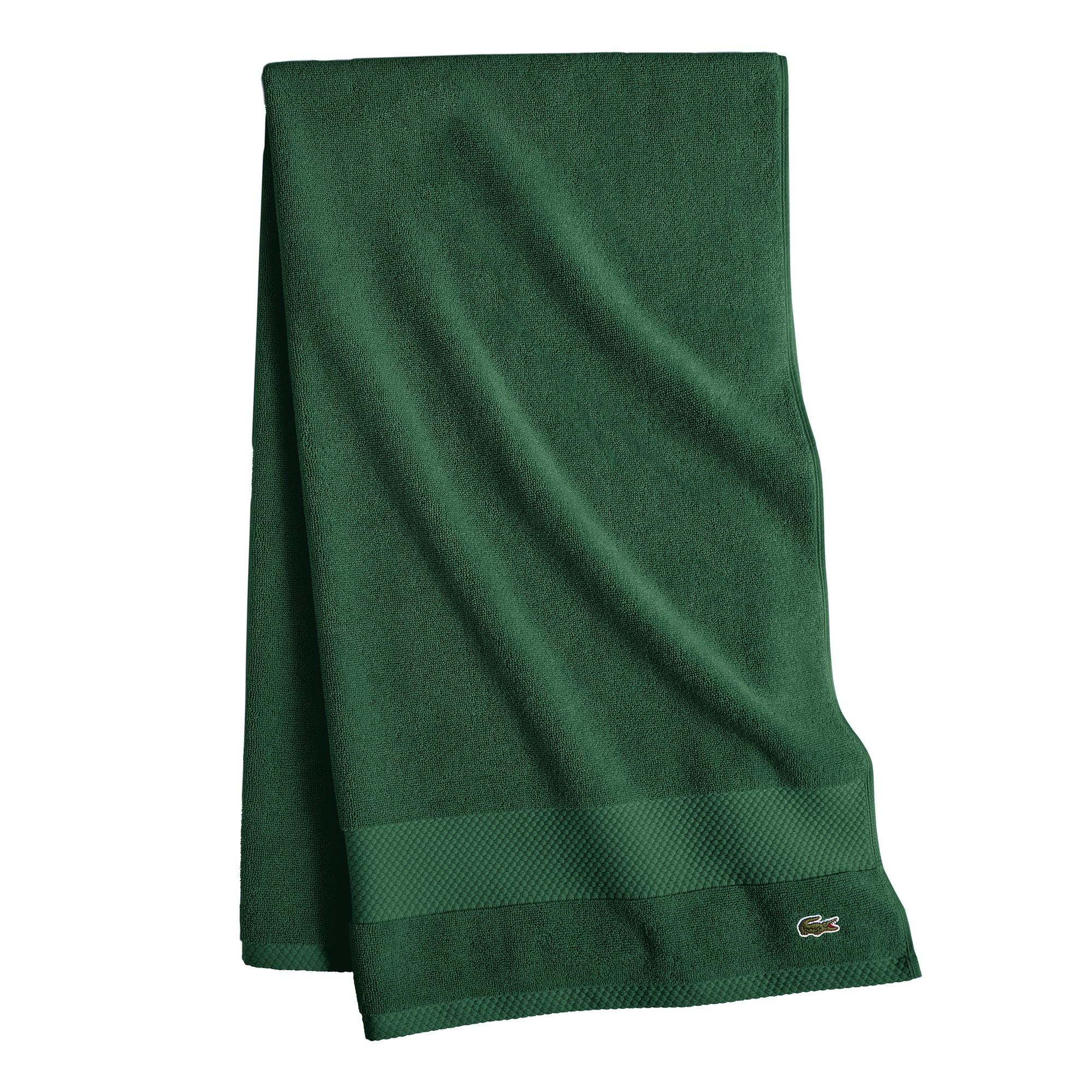 Lacoste Heritage bath sheet Croc Green close-up showing logo and vibrant color