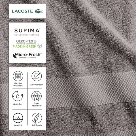Rolled Lacoste Heritage bath sheet displays thickness and plush feel