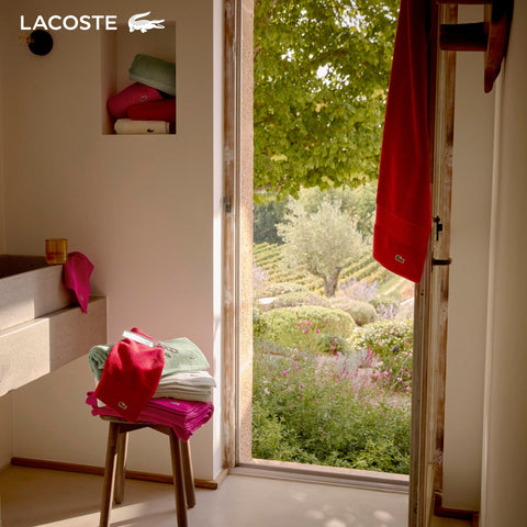 Lacoste Heritage Aloe towel size 30x54 ready for wrapping after shower